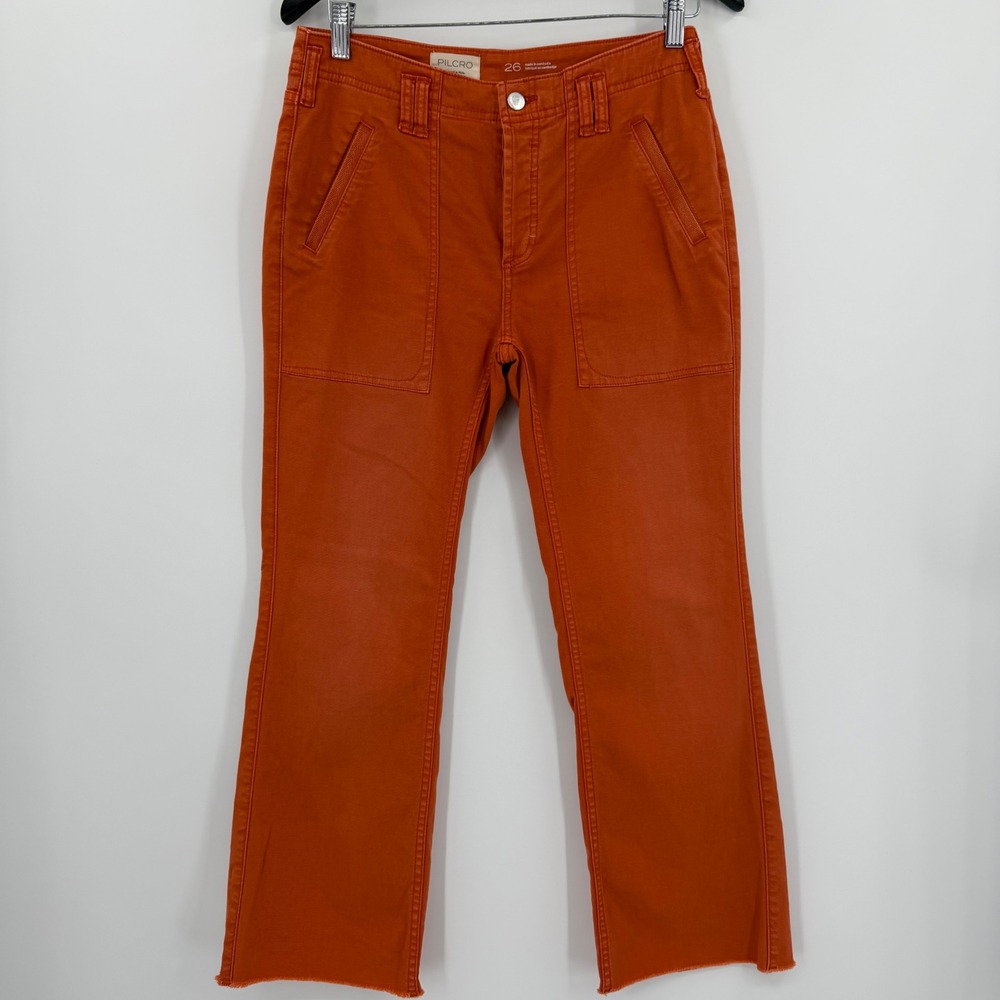Pilcro and the Letterpress Orange Utility Straight Leg Raw Hem Pants Size 26 - Picture 2 of 10